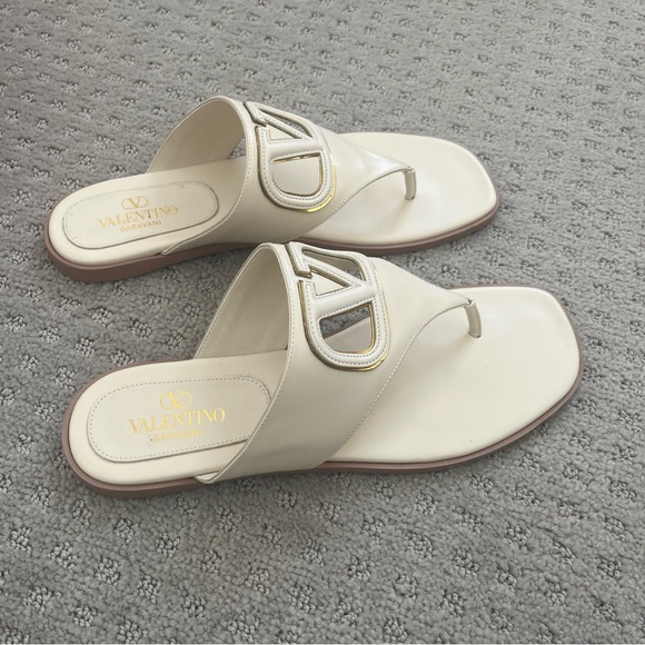 Valentino Garavani Ivory Sandals with Gold Logo - Picture 8 of 10
